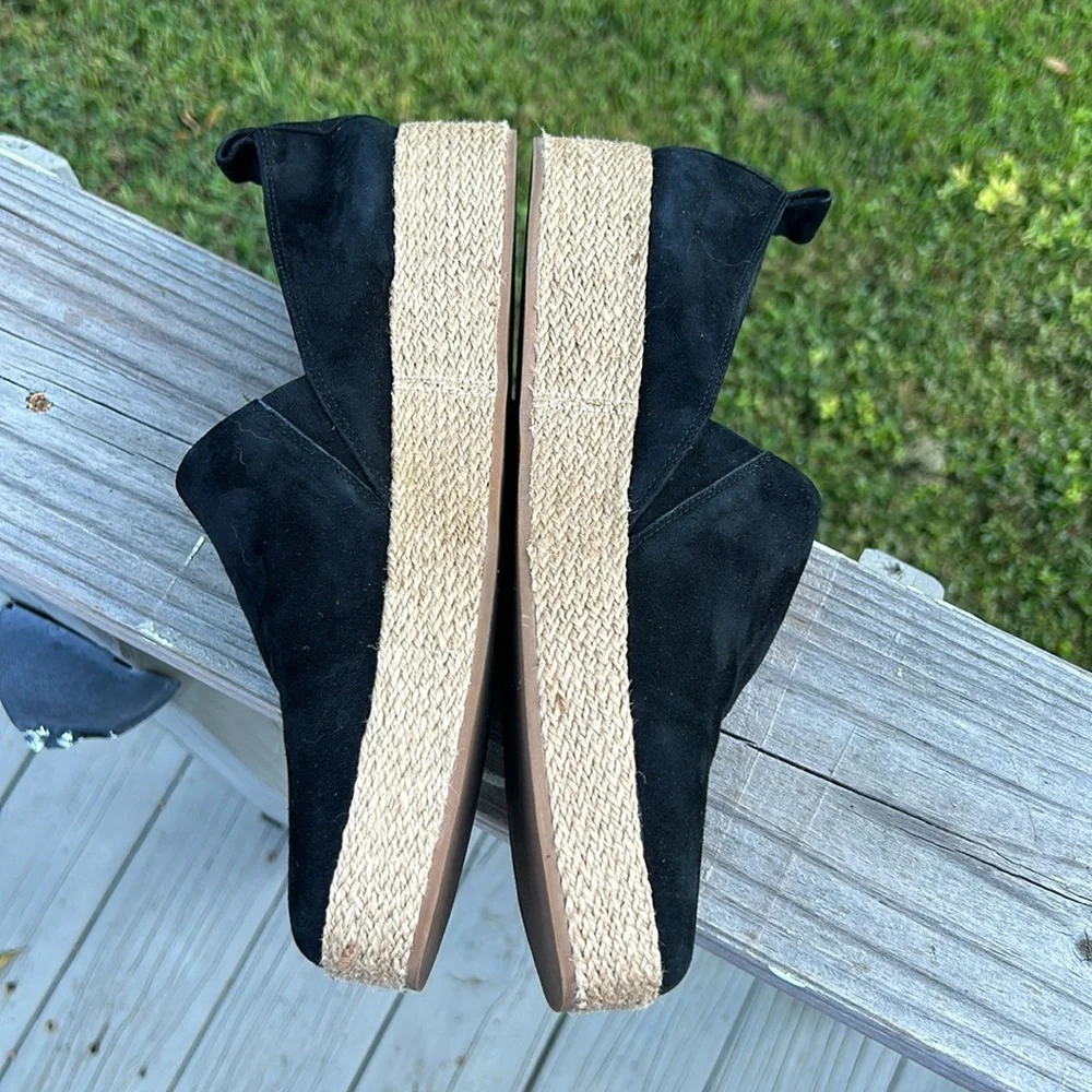VINCE Saxon Espadrille Platform Sneaker Black Suede Platform 9.5